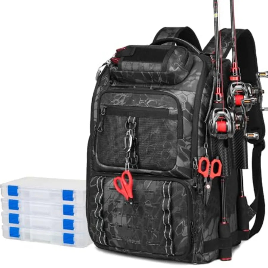 Fishing Tackle Backpack with Two Rod Holders Water Resistant Gear Bag