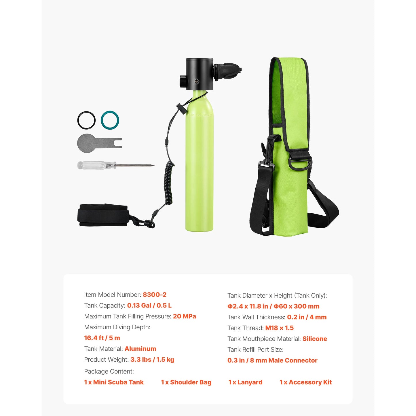 SucceBuy Mini Scuba Tank 0.5 L/1.9 L Portable Diving Tank for Underwater Breathing Emergency Rescue Pony Bottle for Snorkeling