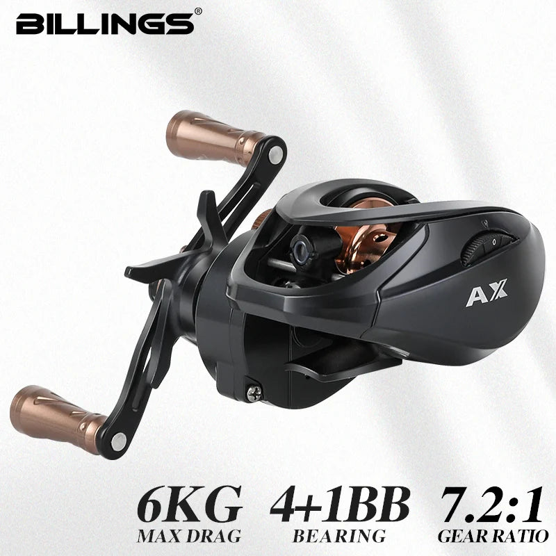 BILLINGS Baitcasting Reel 156G Lightweight Baitcaster Fishing Reels 4+1BB 7.2:1 High Speed Gear Ratio 6KG Max Drag for Freshwater Fishing