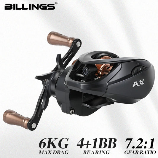 BILLINGS Baitcasting Reel 156G Lightweight Baitcaster Fishing Reels 4+1BB 7.2:1 High Speed Gear Ratio 6KG Max Drag for Freshwater Fishing