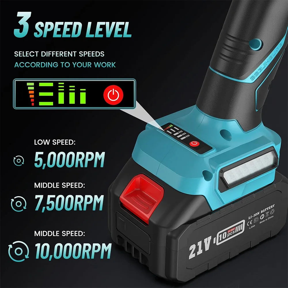SEESII 21V 125mm Angle Grinder Brushless Motor Electric Grinding Tool Multifunctional Rechargeable Cutting Polishing Machine