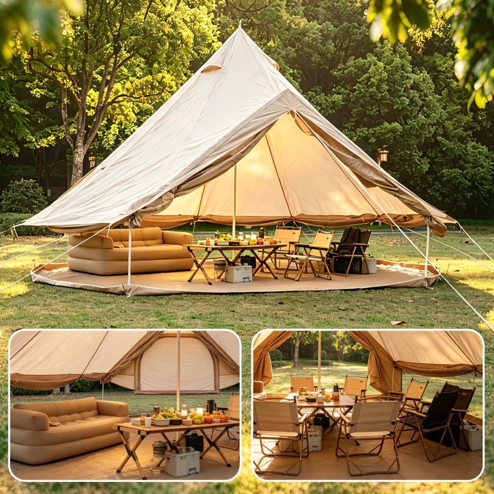 Oxford Bell Tent for Family Camping - Spacious 13.1ft Yurt with Stove Jack, Large Glamping Tents for 4-8 People, 4 Season Oxford Hot Tent Shelter Green portable water-resistant camping tent Four season tents