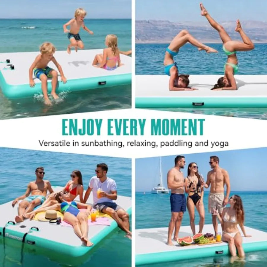 Lake and ocean floating dock for adults PVC inflatable platform with non-slip surface blue durable and stable buoyancy