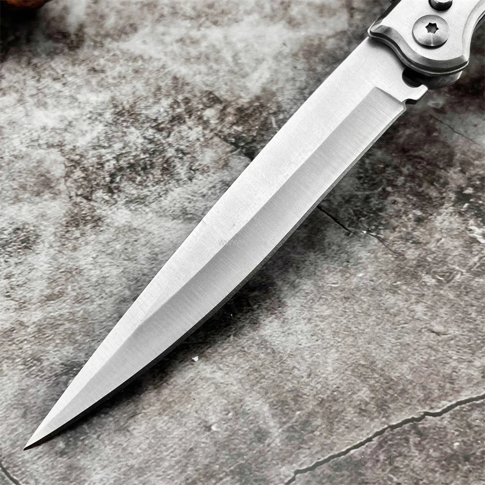 12-inch Large Assisted Opening Folding Knife, D2 Steel Blade, Wooden Handle, Nylon Sheath, Men's Outdoor Hiking Camping EDC Tool