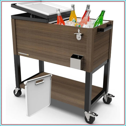 80 Quart Party Cooler, Rolling Ice Chest with Wheels and Handles for Indoor Outdoor Patio