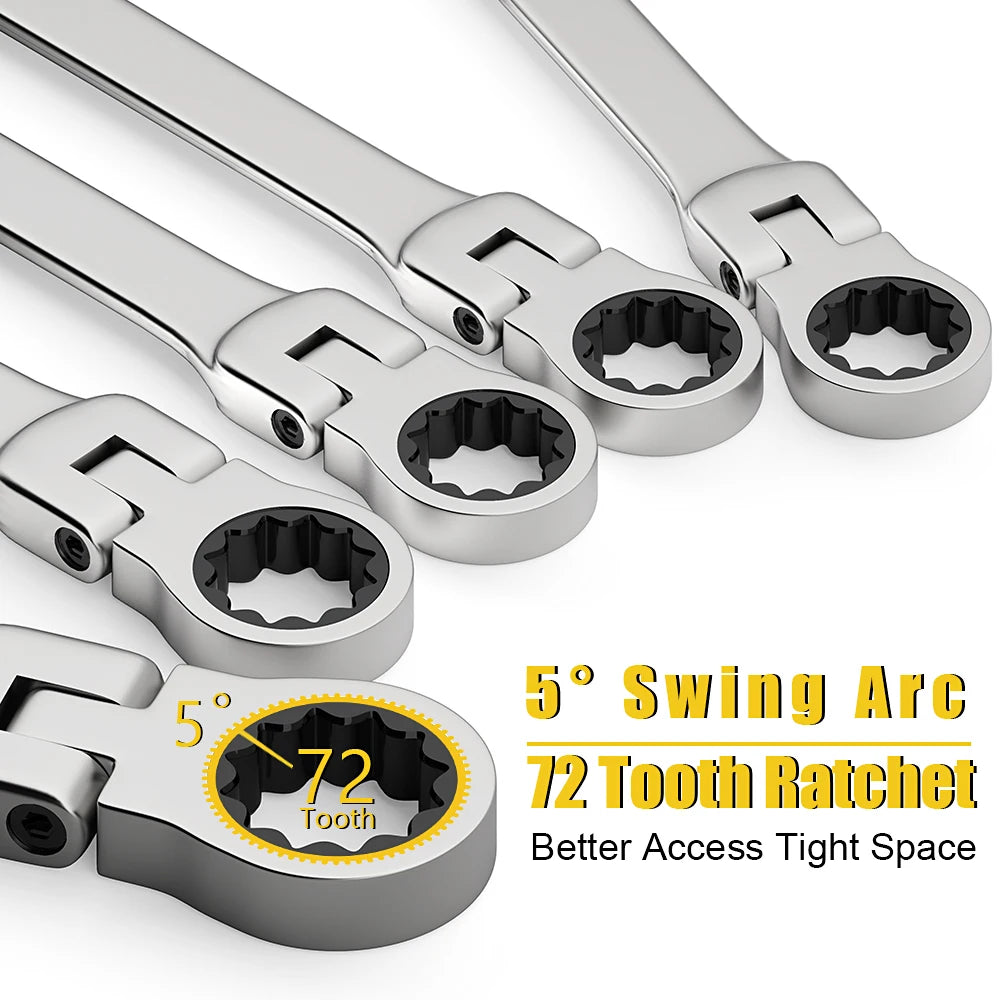 8 Pcs 72 Tooth Ratchet Wrench Set Metric Dual Ended Carbon Steel Garage Tool For Home Repair Maintenance Gifts
