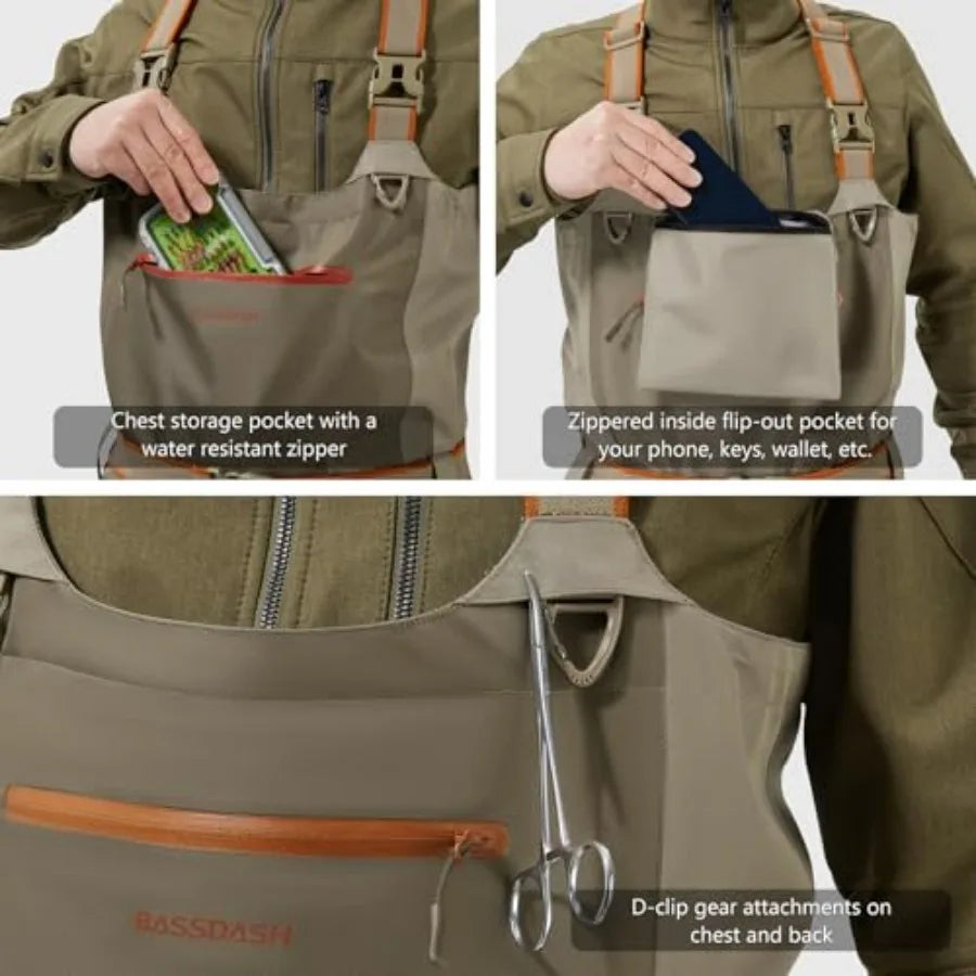 Men's IMMERSE Waders Waterproof Breathable Fly Fishing Stocking Feet Chest Waders for Hunting Lightweight