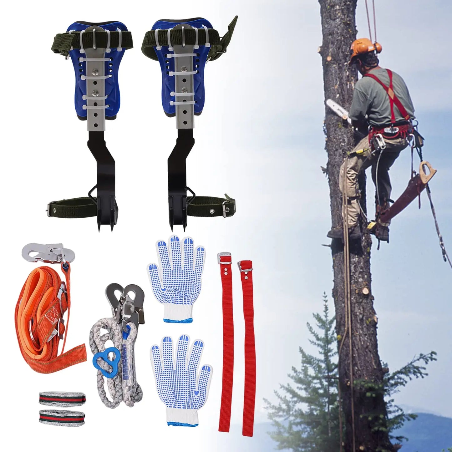 Tree Climbing Spike Set - Adjustable Tree Climbing Gear with Spike Tool
