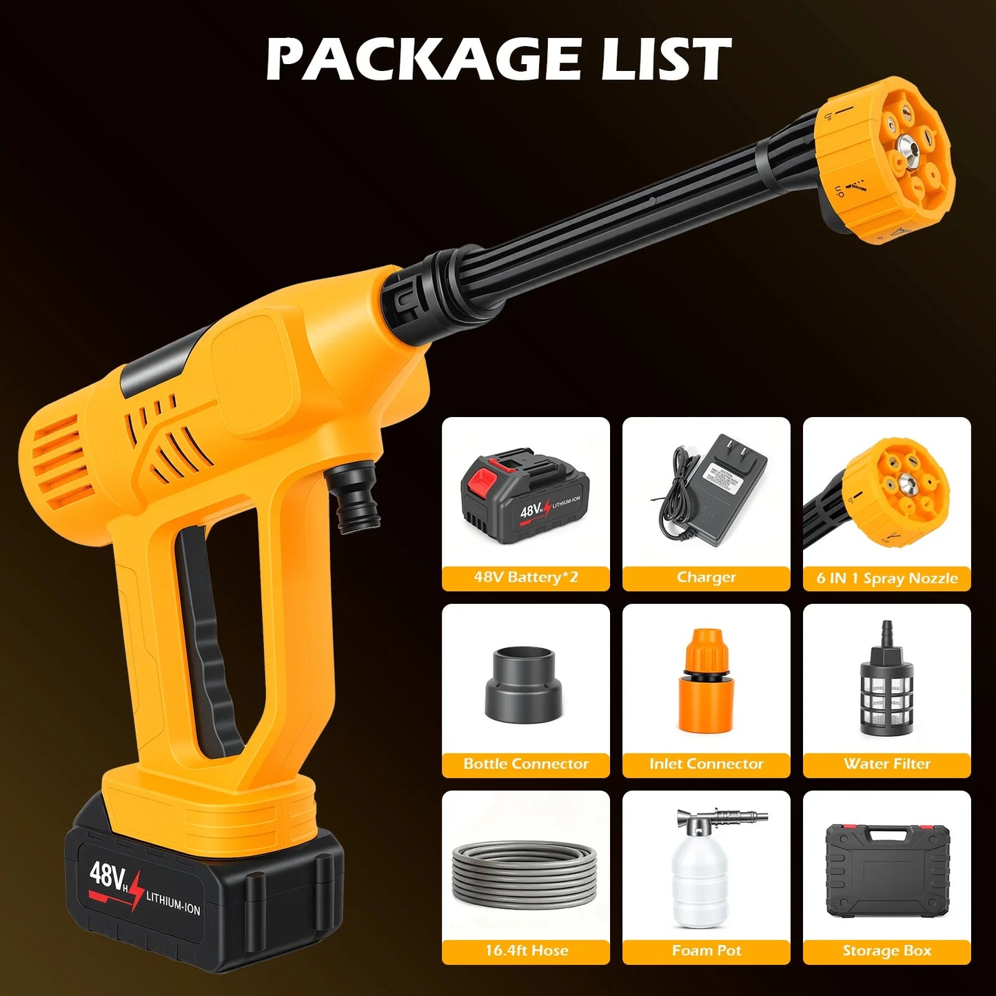 21V Portable Cordless Car Washer High Pressure Spray Water Gun 900PSI with 6-in-1 Nozzle 10-Speed Adjustment 2x 4.0Ah Batteries for Car Garden Floor Watering Plants