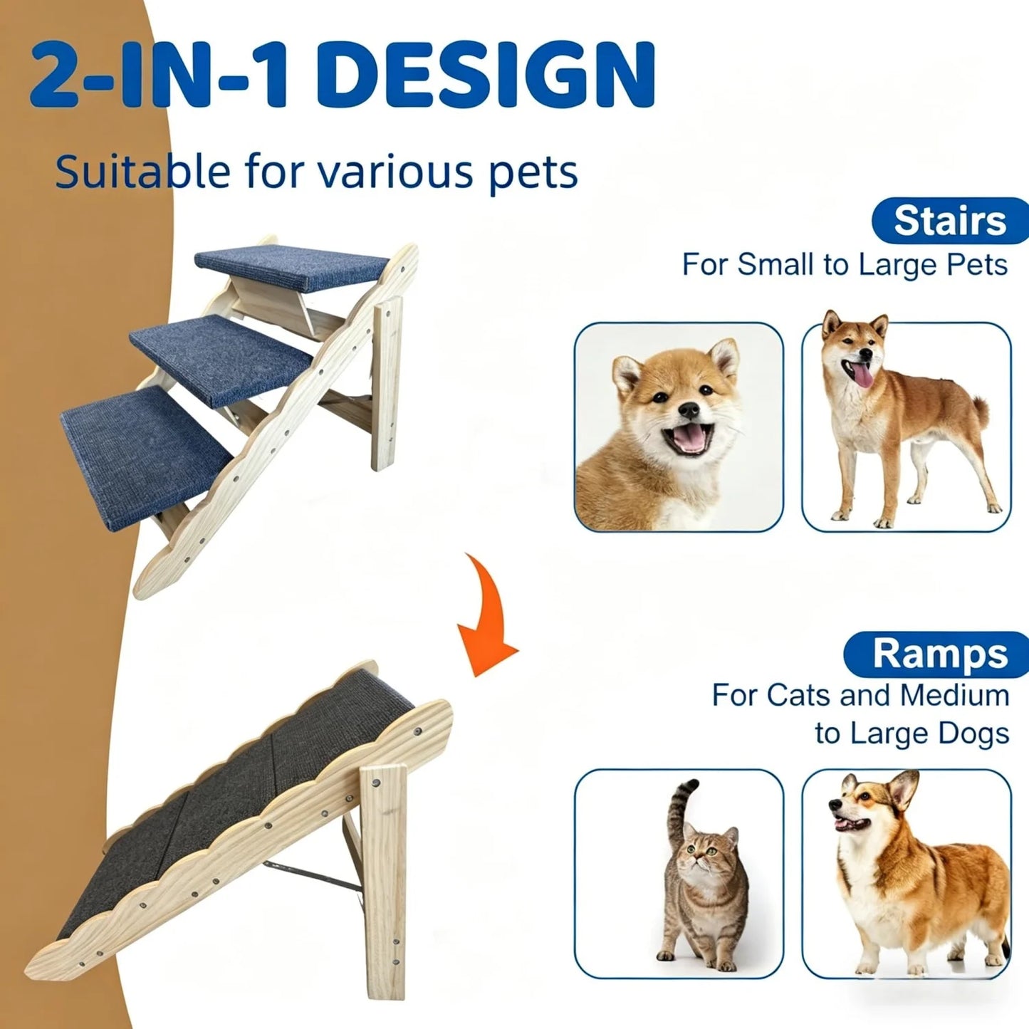 Revolutionize your pup's independence with these durable wooden stairs and ramp, designed to make every jump or climb effortless and safe.