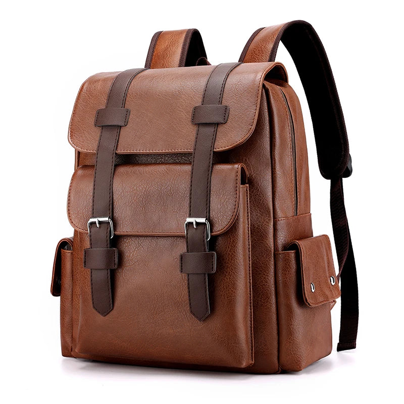 Large PU Leather Travel Backpack For Men And Teens With Laptop Compartment