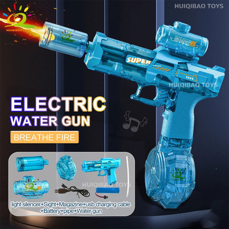HUIQIBAO Electric Pulse Water Gun With Flame Sensor Light Toy For Outdoor Beach