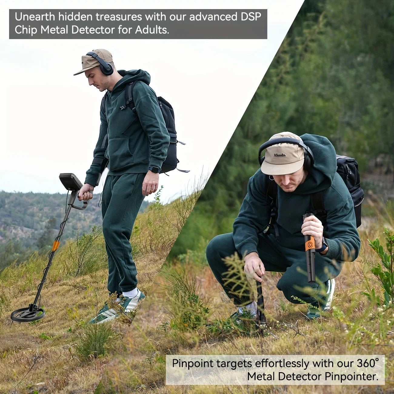 Professional Metal Detector Combo: Full-Size Detector With LCD Depth Display & Handheld Pinpointer Wand | 4 Modes, Audio/Vibration Alert For Beach, Gold, Relic Hunting