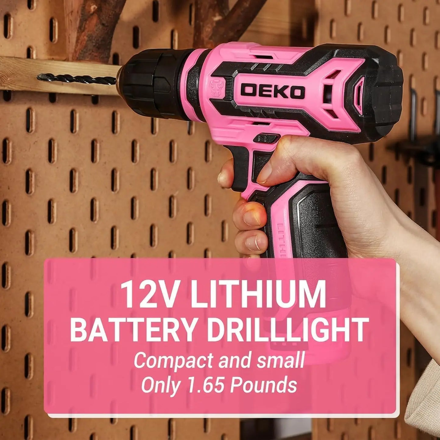 Pink Cordless Drill Tool Set Kit for Women, 12V Electric Drill Driver with Toolbox for Home Repair and DIY Projects