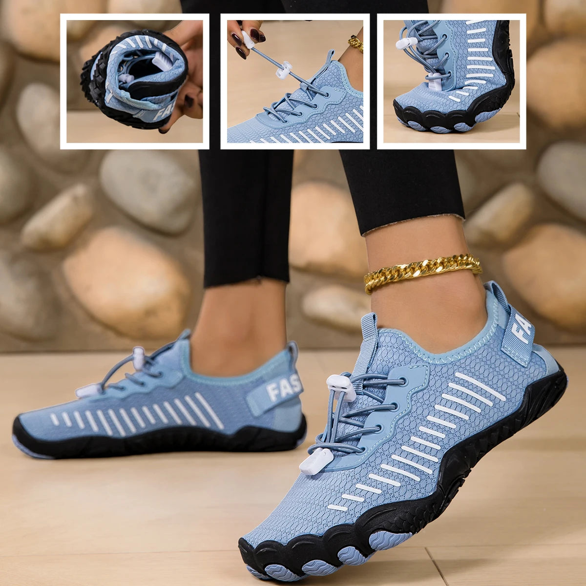 Women Barefoot Water Shoes Quick Dry Five Fingers Beach Aqua Sneakers Breathable Mesh Non Slip Lightweight Quick Lacing Swimming Surfing Yoga River Trekking Outdoor Sports Footwear 2026 New