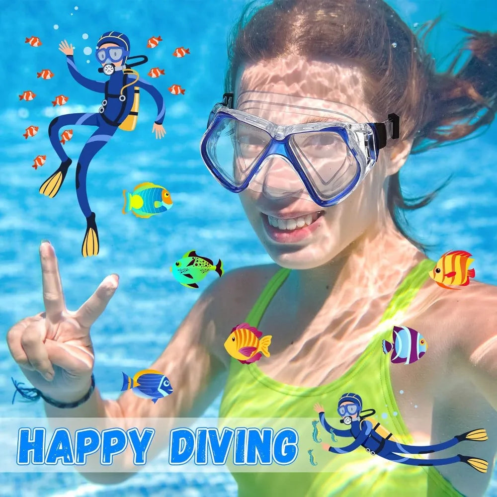 4 Pcs Adult Swim Goggles With Nose Cover And Tempered Glass Snorkel Mask