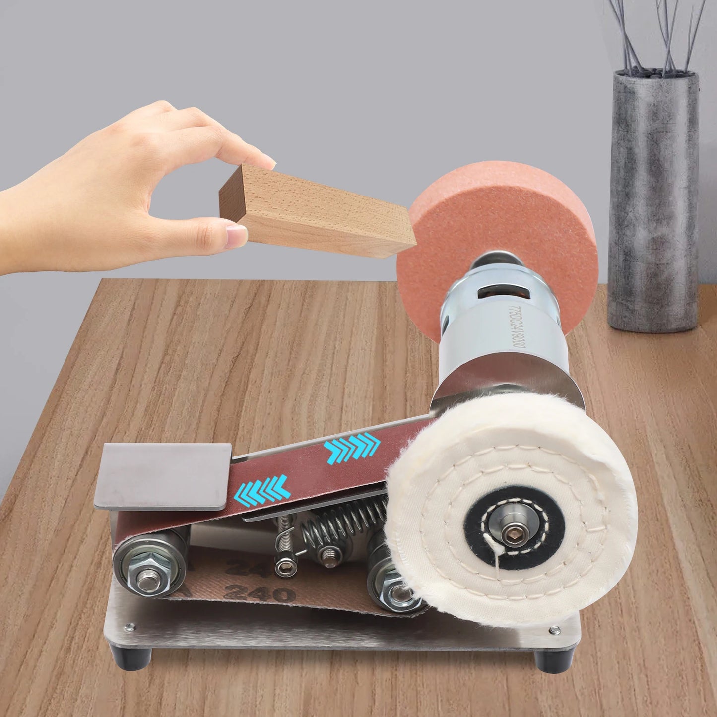 Mini Abrasive Belt Grinder Electric Belt Sander 7-Stage Adjustable Polisher 1~45° Tilting Worktable  for Metal Wood Jewelry Jade Buffing