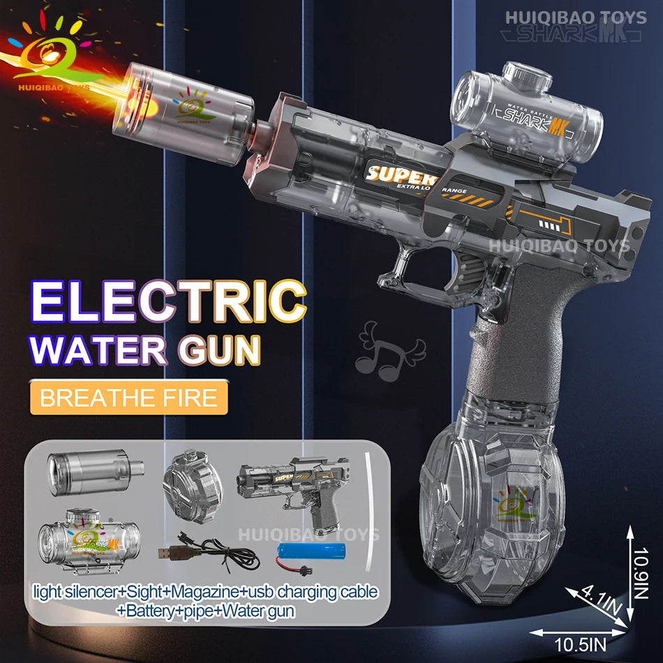 HUIQIBAO Electric Pulse Water Gun With Flame Sensor Light Toy For Outdoor Beach