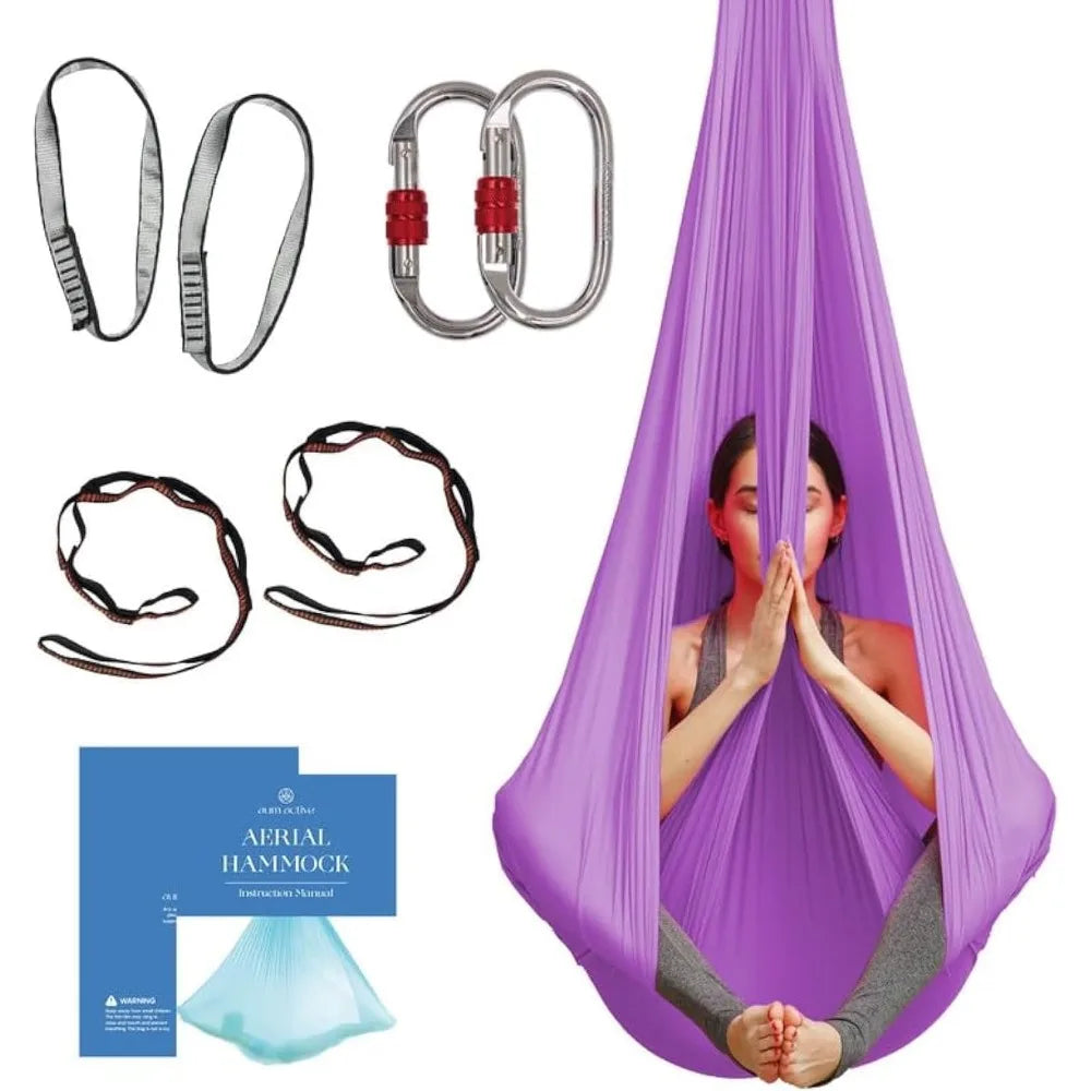 Aerial Silk Yoga Hammock & Swing for Home, Inversion Exercises, Starter Kit for All Levels - Durable with Extension Straps