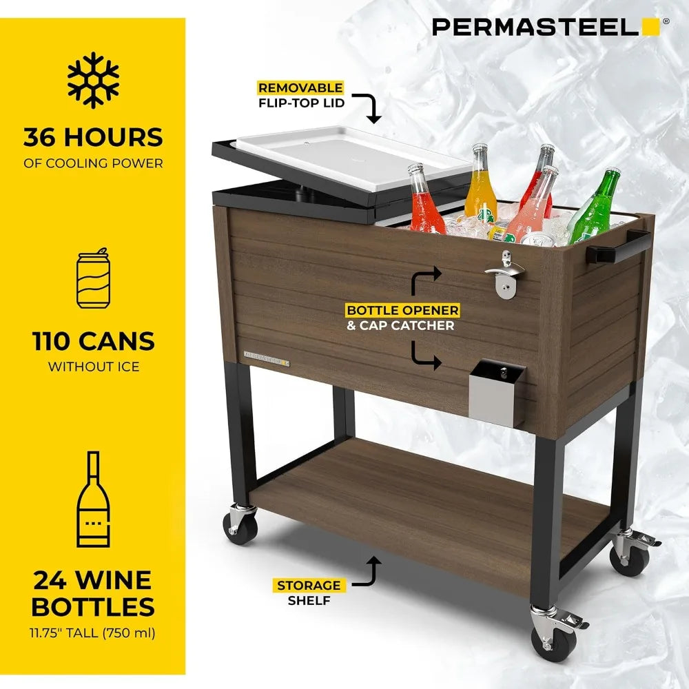 80 Quart Party Cooler, Rolling Ice Chest with Wheels and Handles for Indoor Outdoor Patio