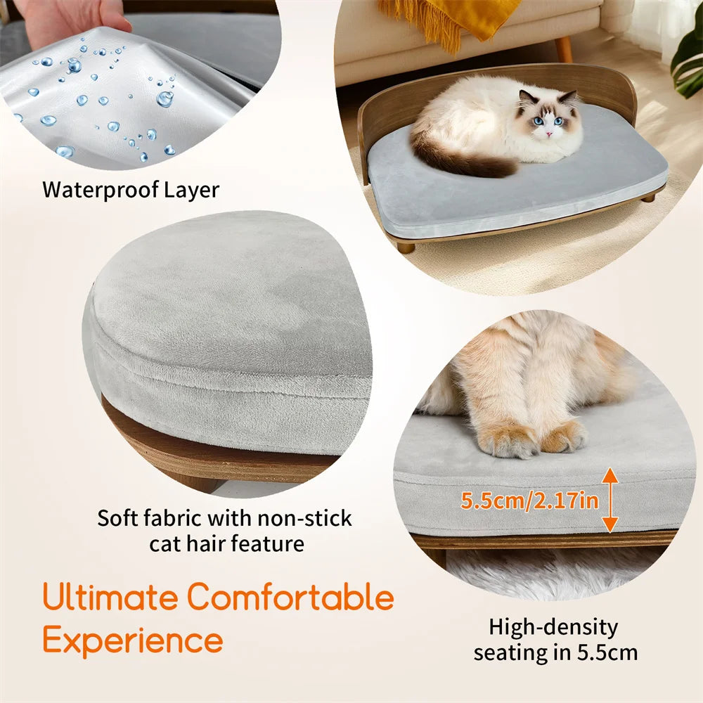Elevate your pet's comfort with this stylish raised wood sofa that blends premium craftsmanship with contemporary design for calm, cozy naps and lasting comfort.