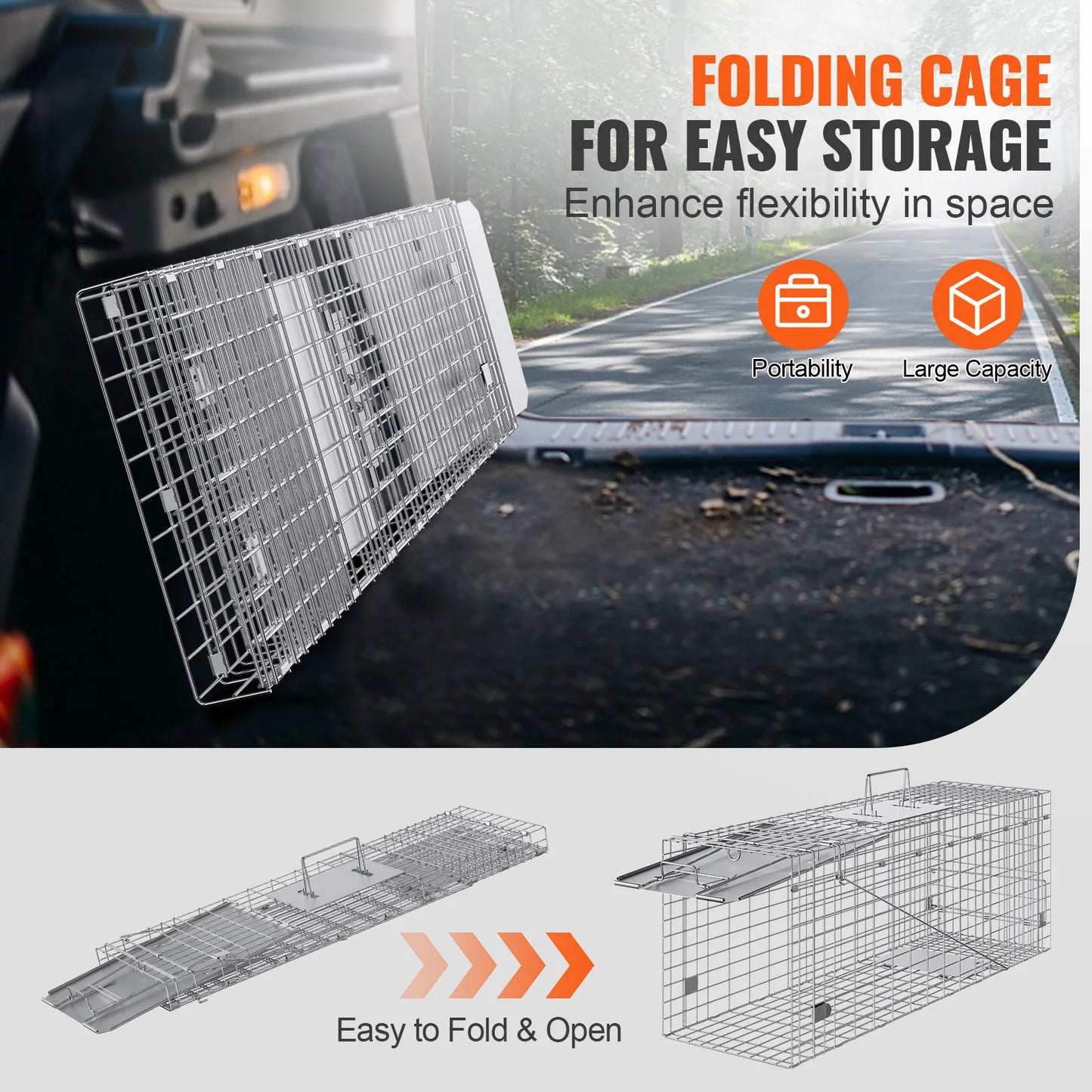 SucceBuy Live Animal Cage Trap Humane Cat Trap Galvanized Iron Folding Animal Trap with Handle for Rabbits Stray Cats Squirrels