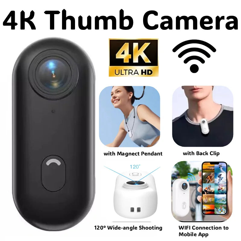 4K Hd Mini Body Camera Wearable Thumb Size Action Camera Anti-Shake Portable Pocket Cam Travel Motorcycle Cycling Vlog Recorder