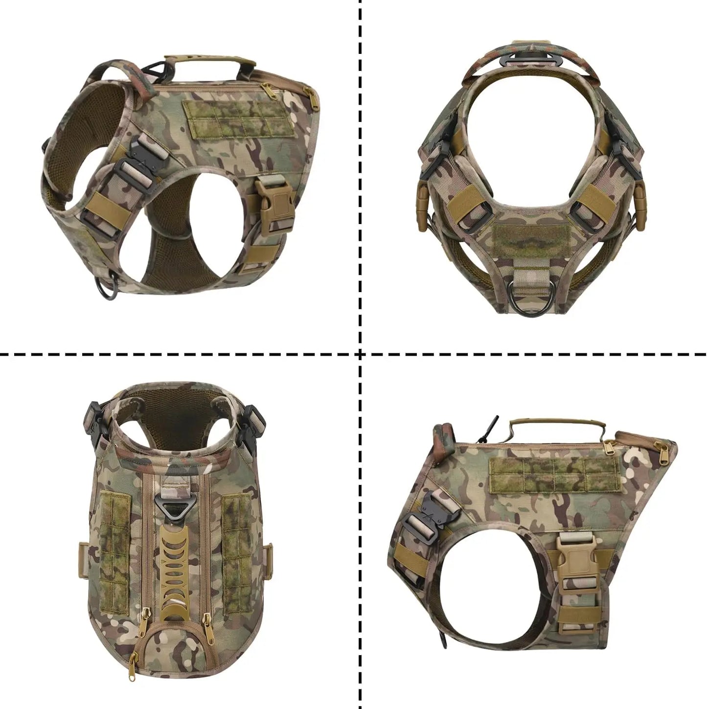 Adjustable No-Pull Tactical Dog Harness for Medium/Large Dogs, Camouflage with Handle & Pouches