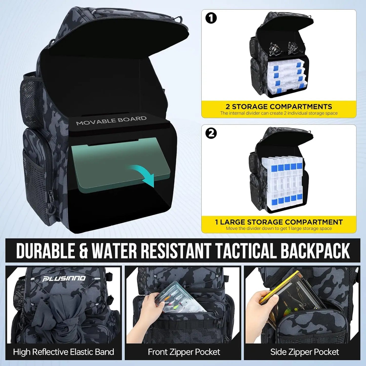 45L Waterproof Fishing Backpack with Cooler & Rod Holders - Large Tackle Storage for Outdoor Sports