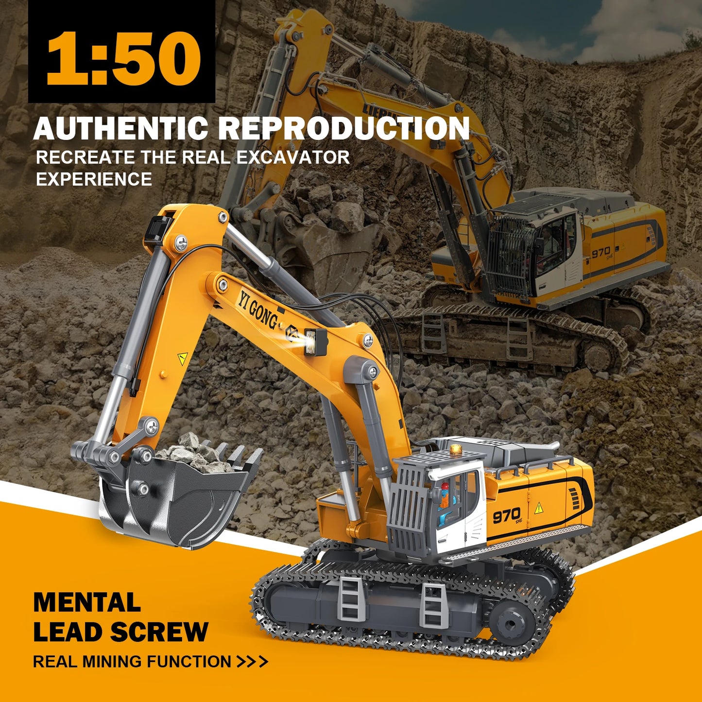 3PC 2.4G RC Engineering Vehicle Set – Remote Control Construction Truck Toys for Boys 1:50 alloy RC excavator engineering