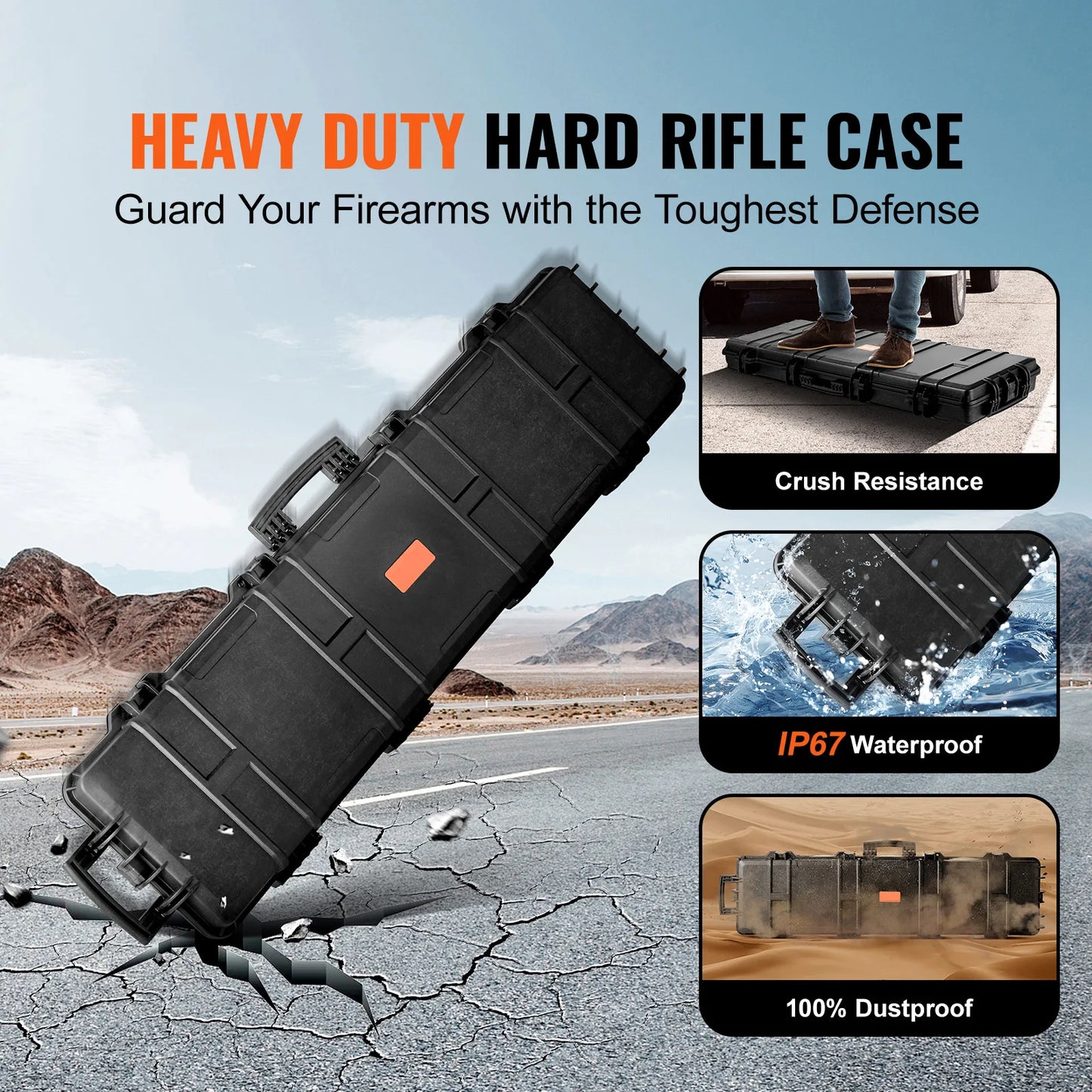 SucceBuy Hard Rifle Case Portable Long Gun Storage Suitcase with 2 Casters Shockproof & Waterproof Airsoft Rifle Protective Case