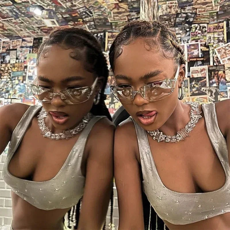 Fashion Steampunk Sunglasses Women Y2K Cycling Sports Punk Goggle Luxury Designer Sun Glasses Men Brand Shades Diamond Eyewear