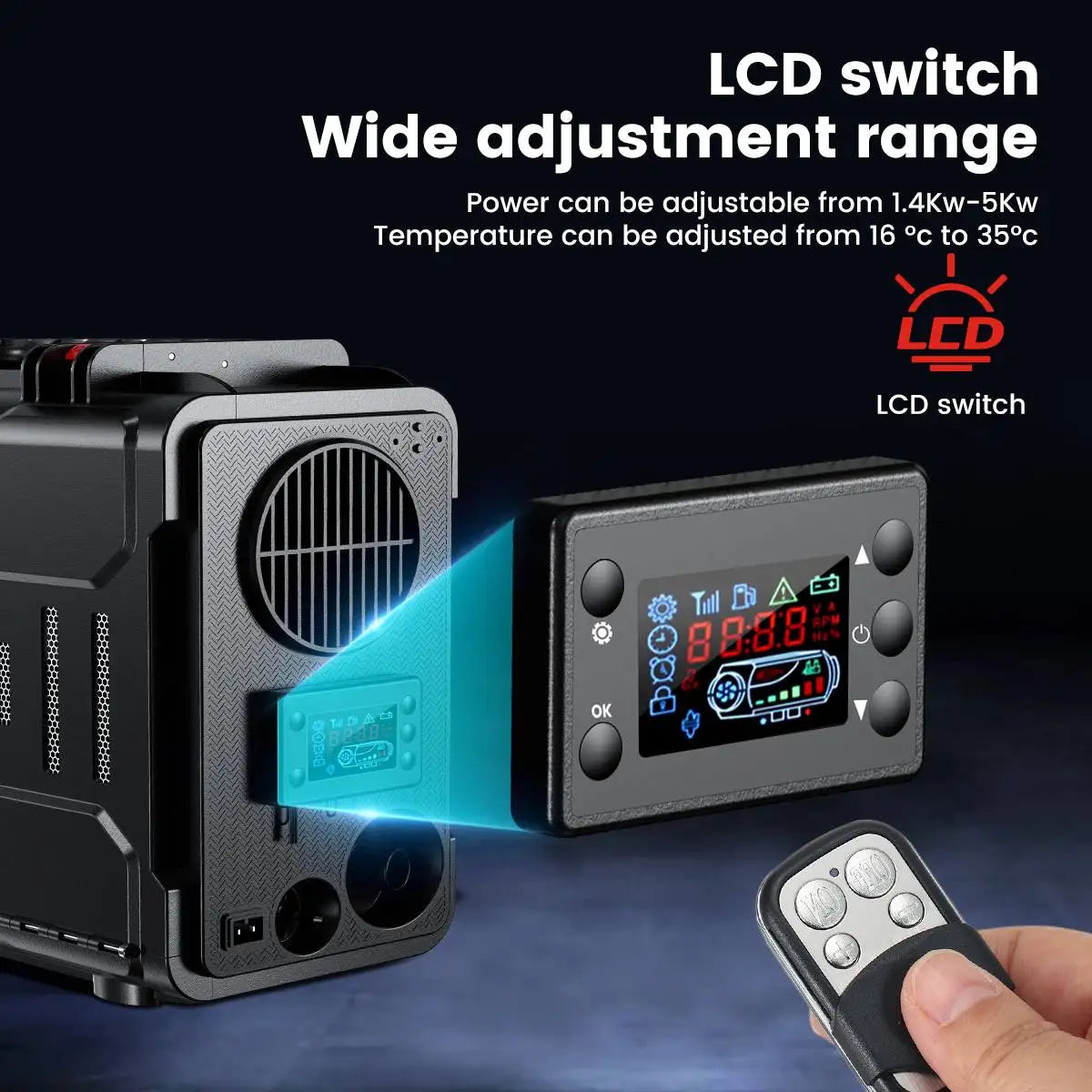 Hcalory 12V 8KW All in One Diesel Car Parking Heater with Remote Control and LCD Monitor for Car Trucks Boats Bus RV and Trailer