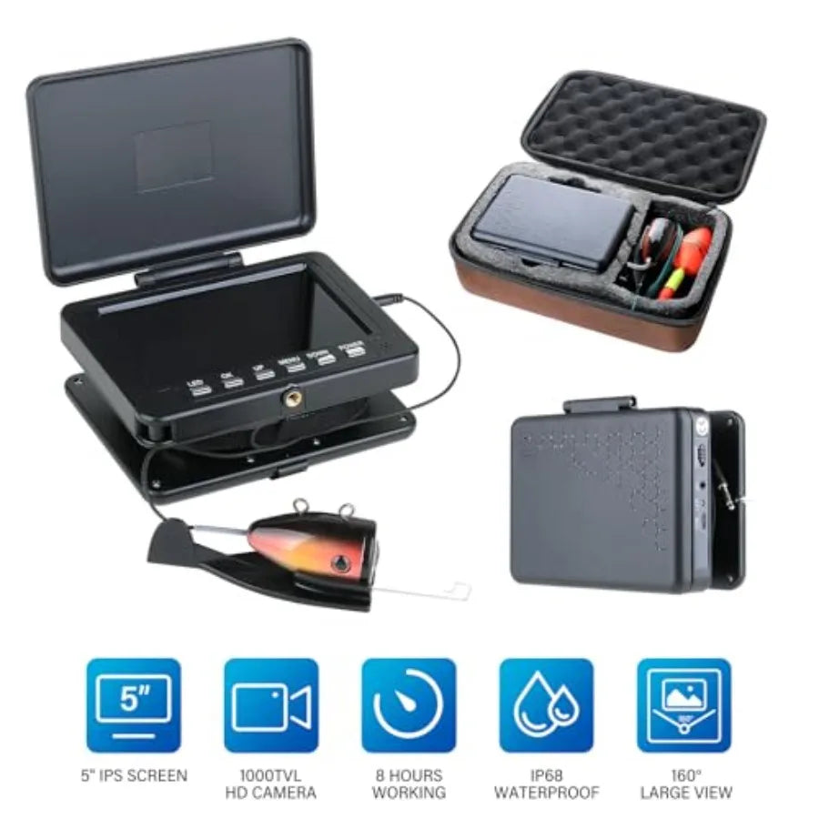 Underwater Fishing Camera with 5 Inch LCD Monitor, Light and IP68 Waterproofing