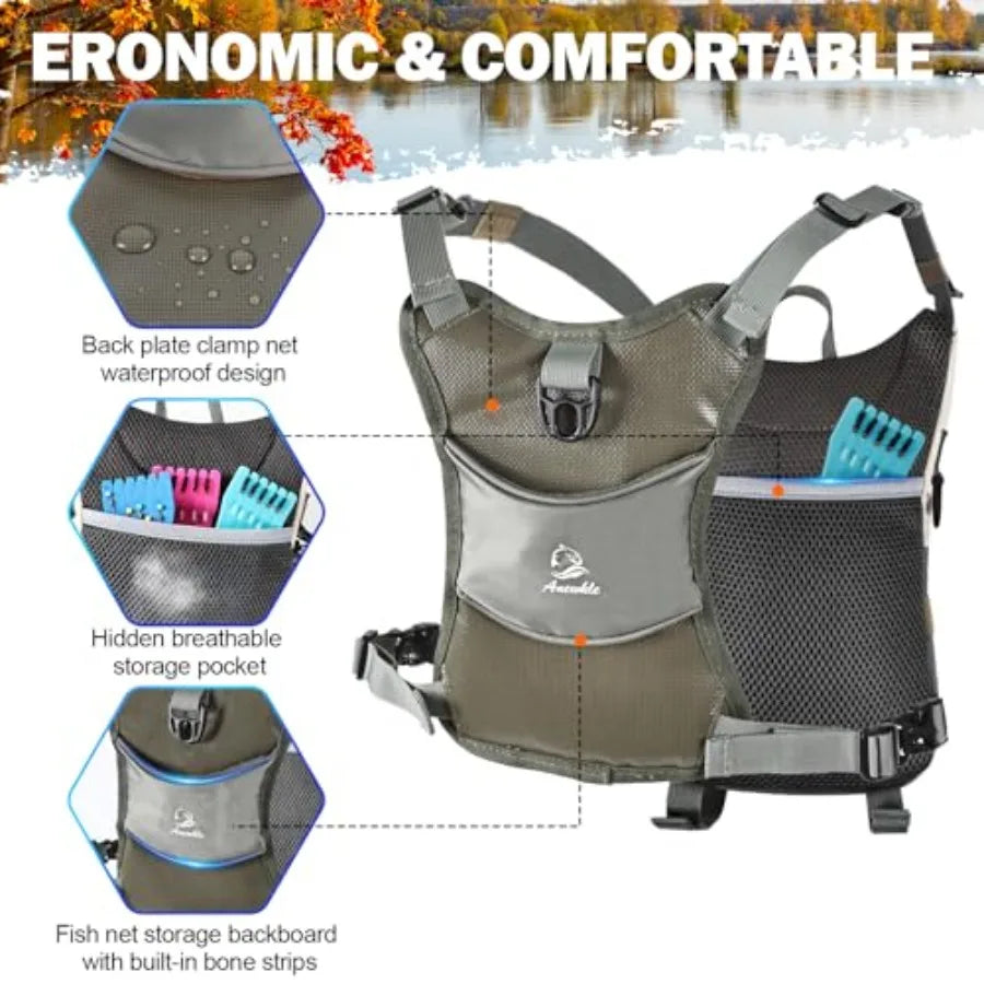 Fly Fishing Chest Pack, Outdoor Waterproof fishing Tackle Chest Bag with Multiple Compartments, Small Wade fishing, Can accommo