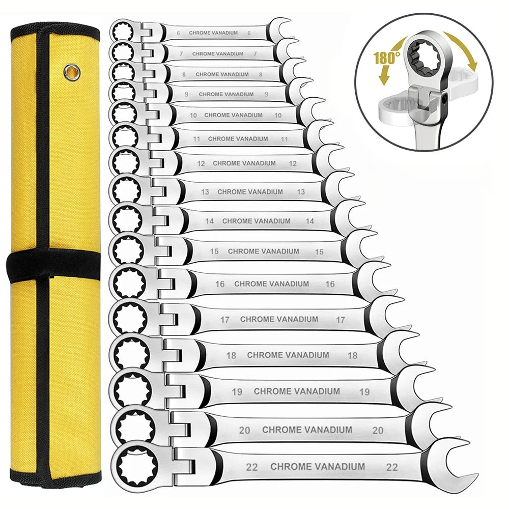 8 Pcs 72 Tooth Ratchet Wrench Set Metric Dual Ended Carbon Steel Garage Tool For Home Repair Maintenance Gifts