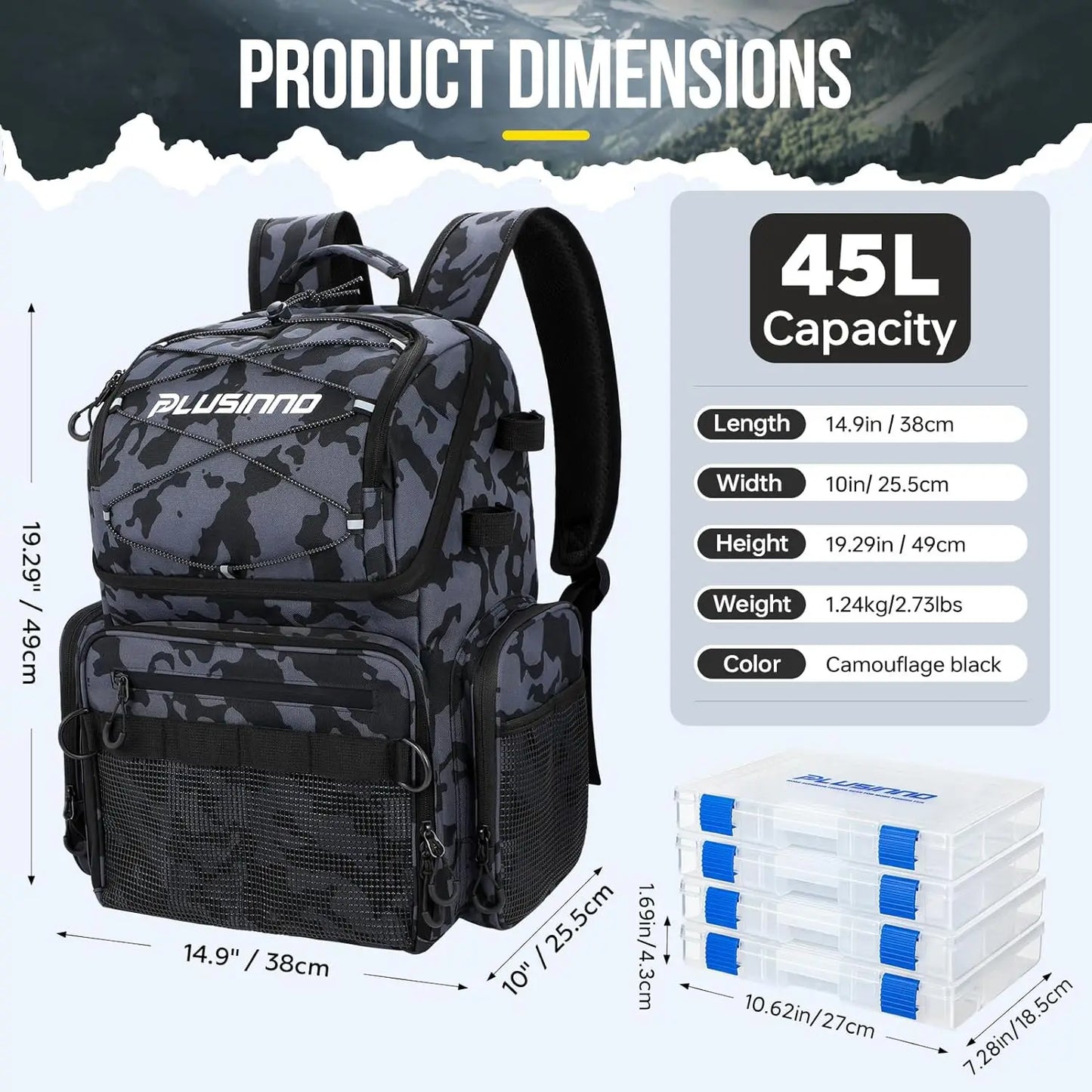 45L Waterproof Fishing Backpack with Cooler & Rod Holders - Large Tackle Storage for Outdoor Sports