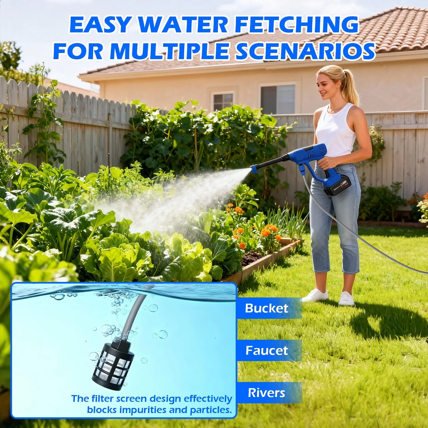 21V Portable Cordless Car Washer High Pressure Spray Water Gun 900PSI with 6-in-1 Nozzle 10-Speed Adjustment 2x 4.0Ah Batteries for Car Garden Floor Watering Plants