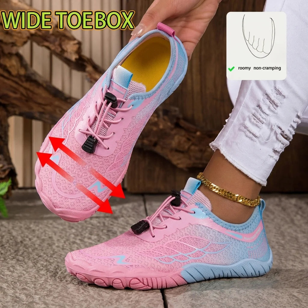 Women Gradient Barefoot Water Shoes Quick Dry Breathable Mesh Non Slip Quick Lacing Five Fingers Aqua Sneakers For Beach Swimming Yoga River Trekking Outdoor Sports Footwear 2026 New
