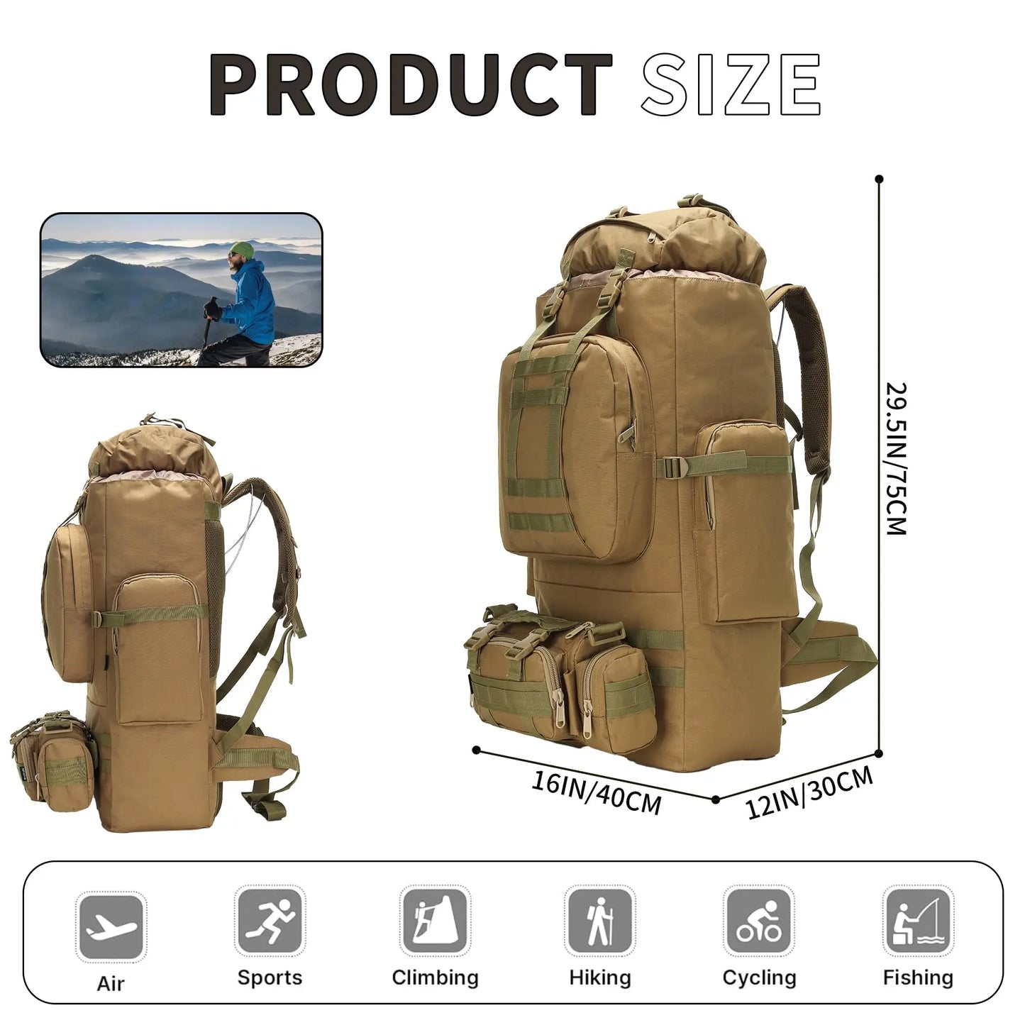 Conquer rugged trails with a versatile 100L MOLLE hiking backpack built for serious outdoor adventures.