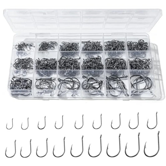 300 Piece Fishing Hooks Set 18 Sizes Carbon Steel Barbed Hooks Storage Box
