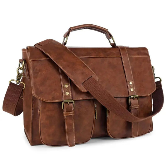 Bag for Men 15.7 inch Vintage PU Leather Briefcase Large Computer Laptop Bag for Office Business