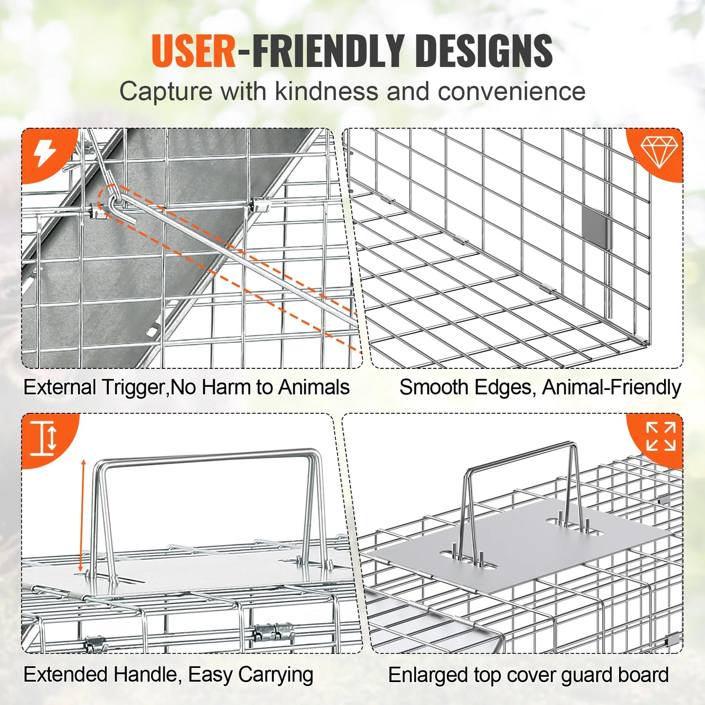 SucceBuy Live Animal Cage Trap Humane Cat Trap Galvanized Iron Folding Animal Trap with Handle for Rabbits Stray Cats Squirrels