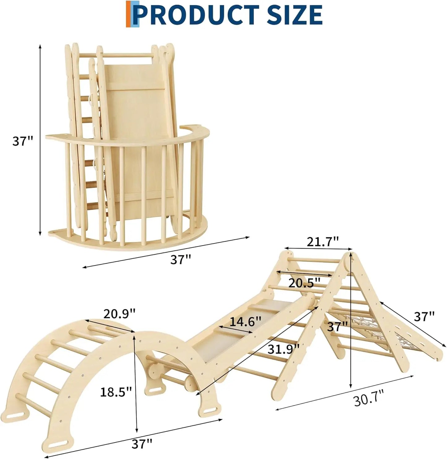 Collapsible Wooden Climbing Triangle Set For Toddlers With Arch Ramp And Ladder