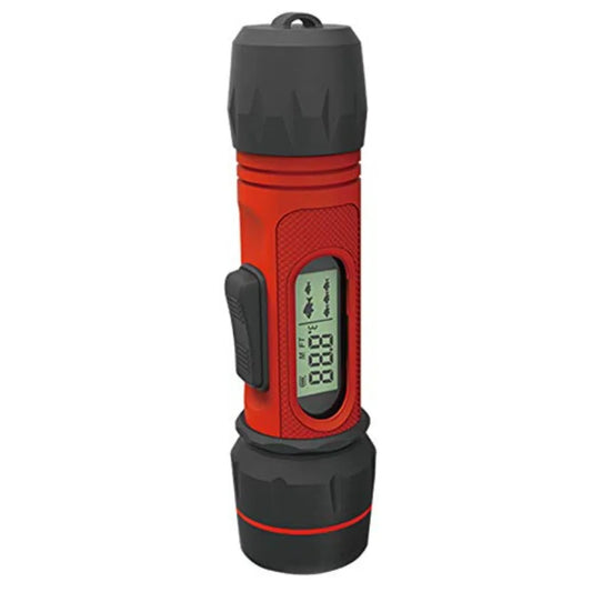 Portable ice fishing depth finder with temperature sensor, ABS plastic housing, blue LCD display, contour mapping and real-time