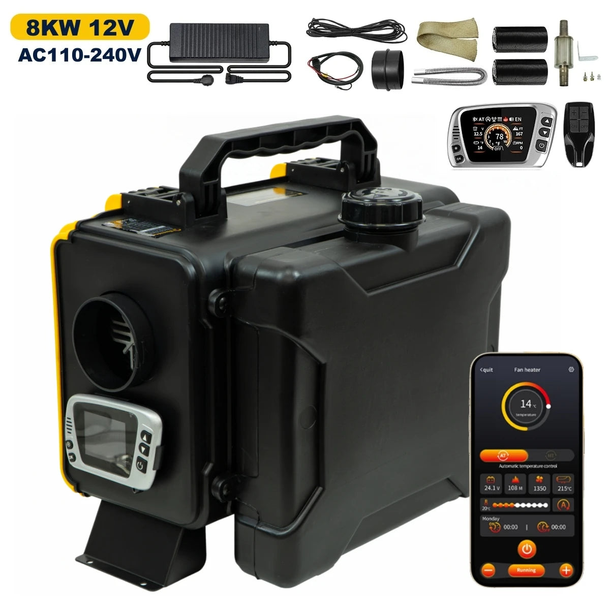 8KW 12V/220V Toolbox Diesel Air Heater Ultra Quiet Diesel Parking Heater With Fast Heat Mode/Display For Factory Trailer Garage