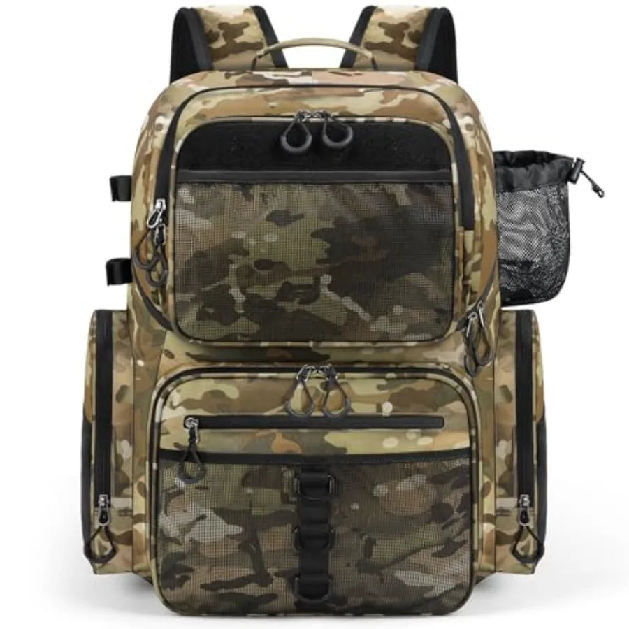 45L Fishing Backpack with Rod Holders and Rain Cover Large 900D Water-resistant Fishing Tackle Bag Store Fishing Gear